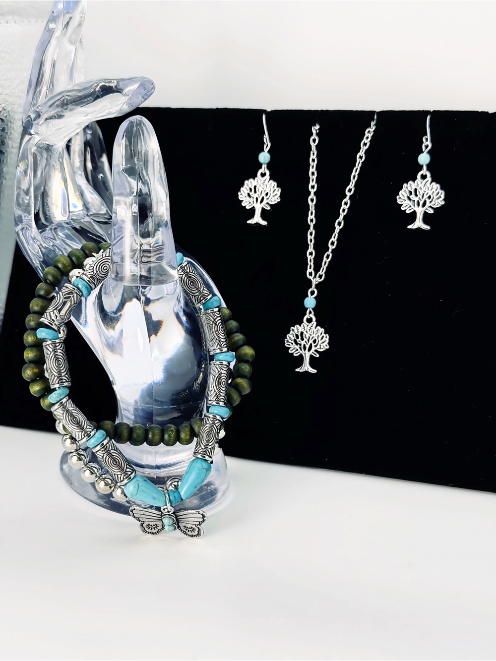 Boho Creative Soul Beaded Tree of Life Necklace 3 Bracelets & Earrings Set
